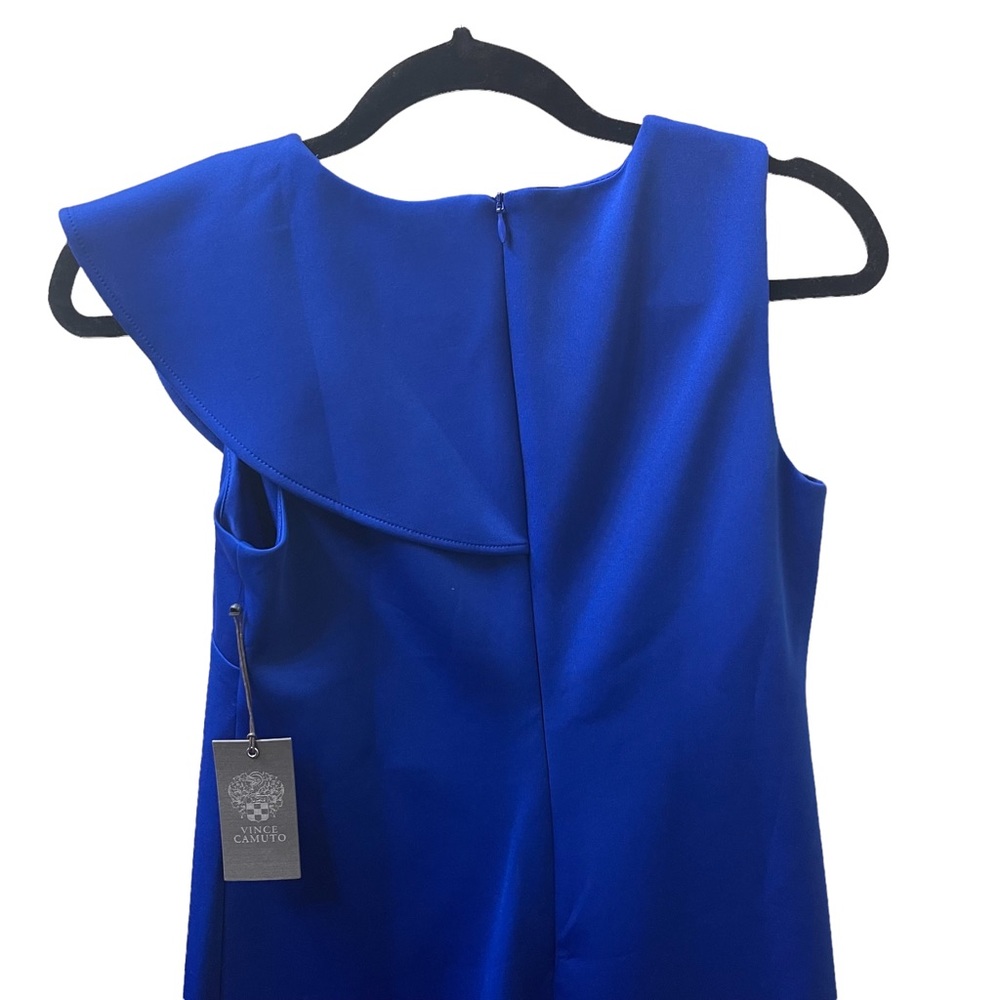 Vince Camuto Blue Sleeveless Ruffle Trim Scuba Sheath Dress - Picture 3 of 5